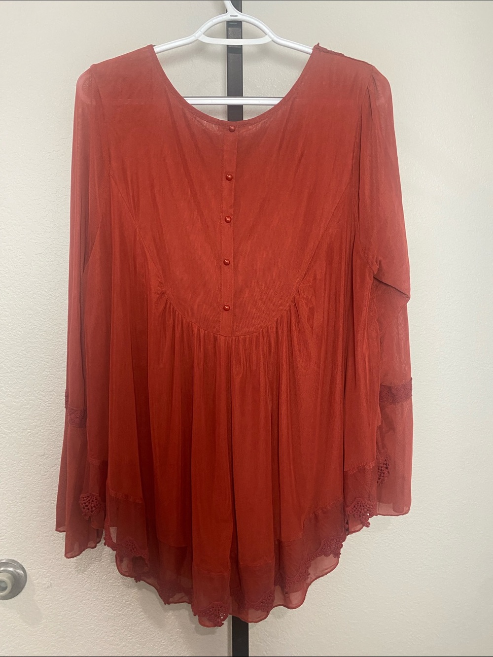 Ultra Pink Rust Red Lace Yoke Tunic Top xl - Picture 3 of 7